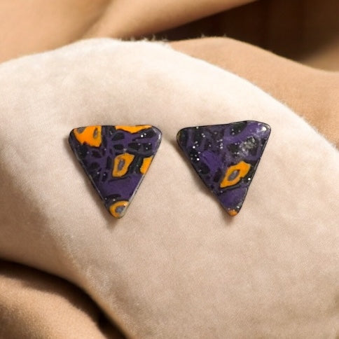 Purple Cheetah Triangle Studs (3)