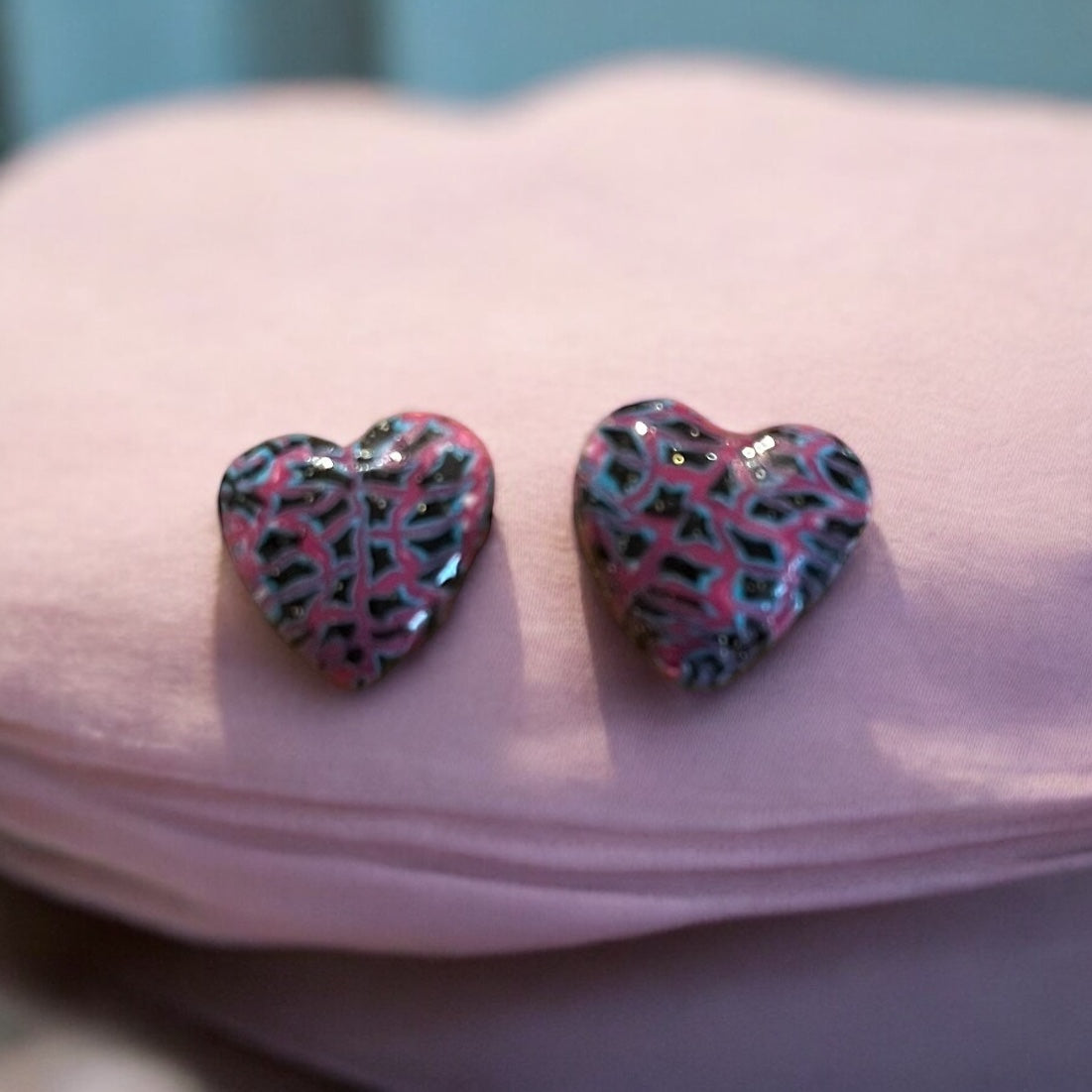 Abstract Art Love Chunky Heart Studs (2)