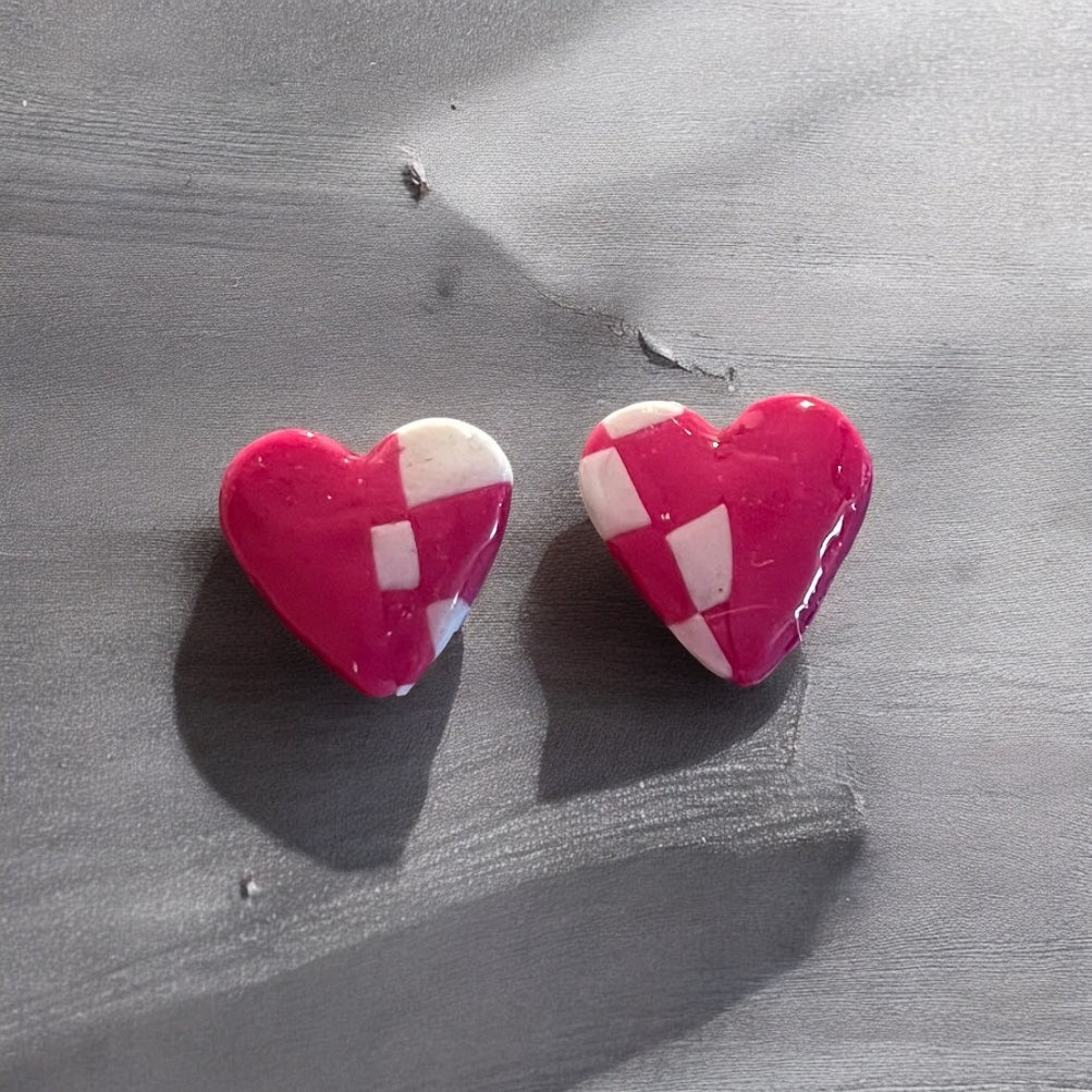 Patched Heart Studs (3)