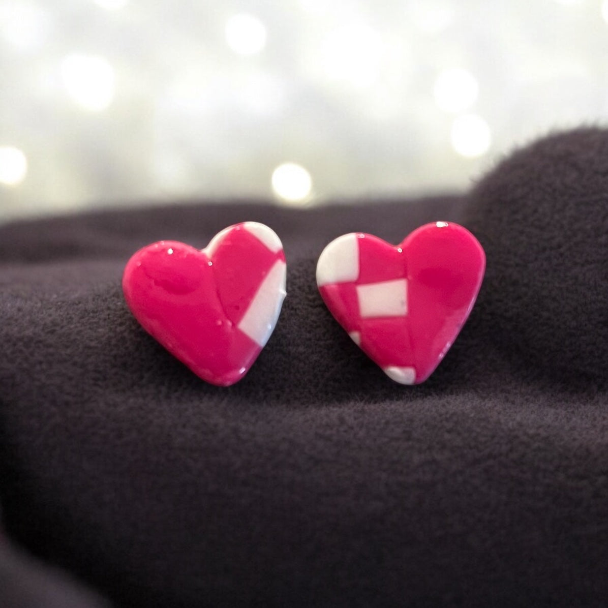 Patched Heart Studs (2)